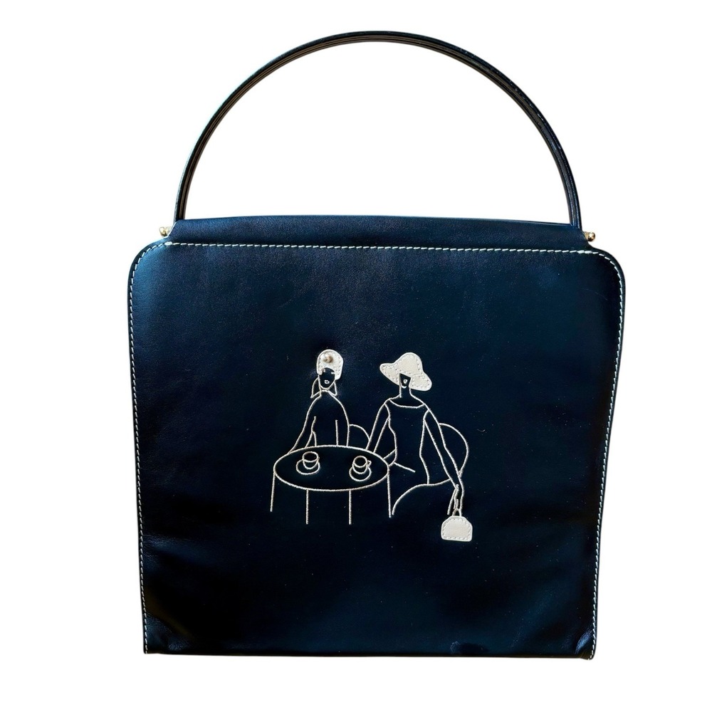 Vintage Summer Tompkins Black Leather Cafe Scene Frame Bag Handbag 90s